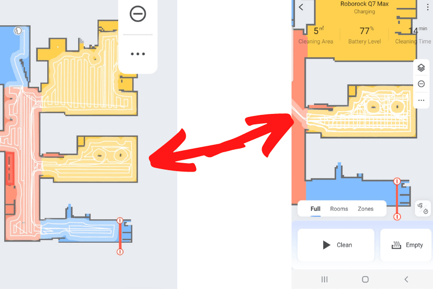 In the Roborock Q7 Max app, you can see the travel paths after a room has been double-mopped.